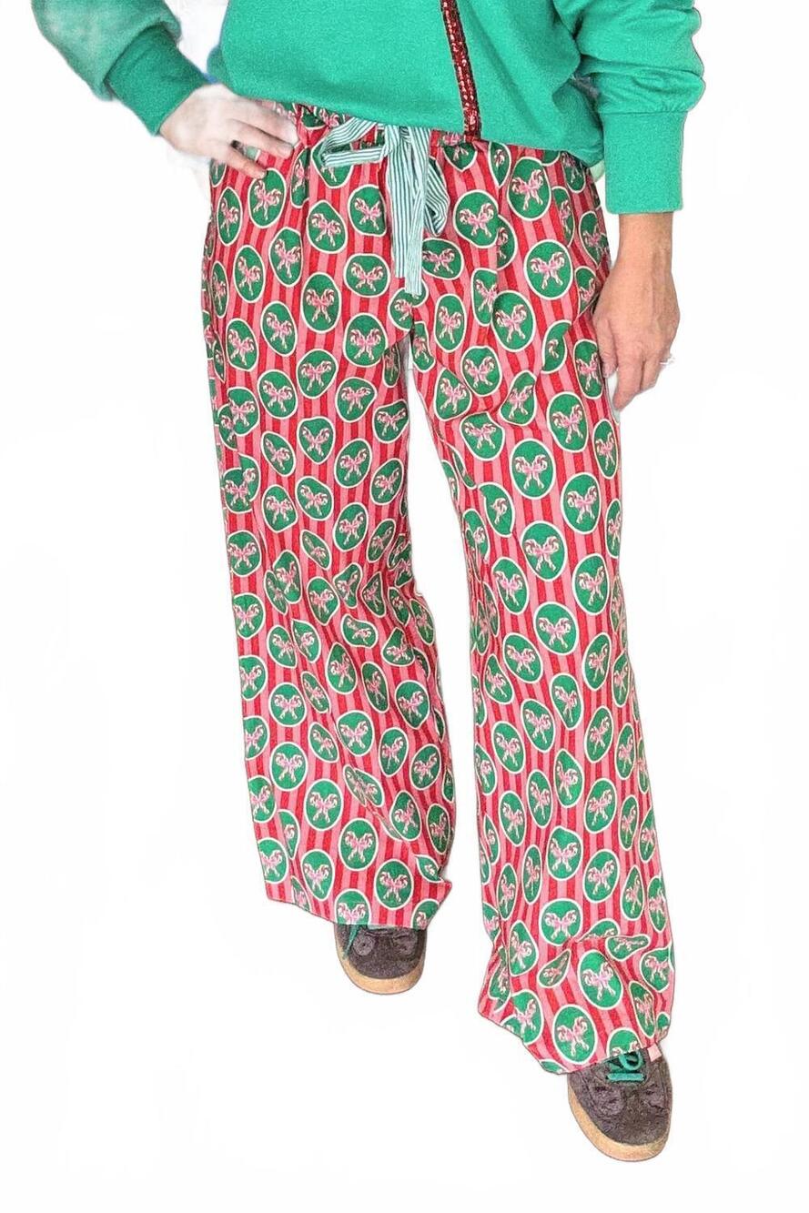 NEW PEACH LOVE christmas print cotton pajama pants in red